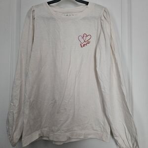 Cream Long Sleeve Shirt with Heart Embroidery